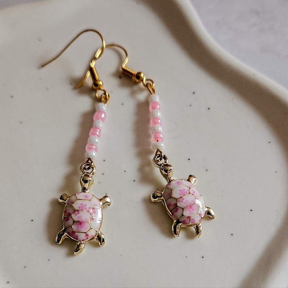 Handmade Turtle Beaded Earrings